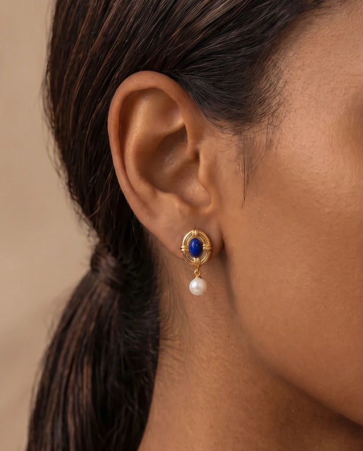 Wisdom of the Sky – Lapis Lazuli & Pearl Earrings