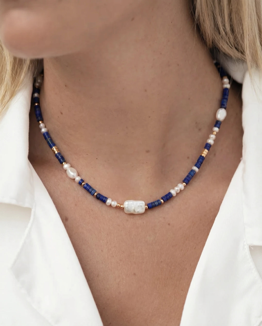 Wisdom of the Sky – Lapis Lazuli & Pearl Necklace