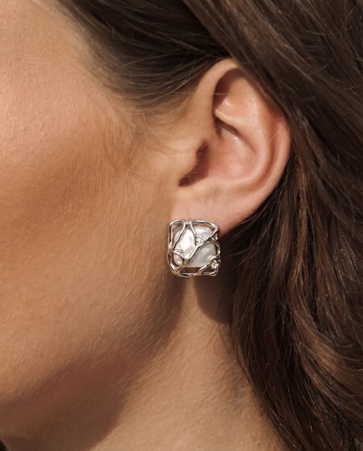 Luminous Tide – Iridescent Pearl Frame Earrings