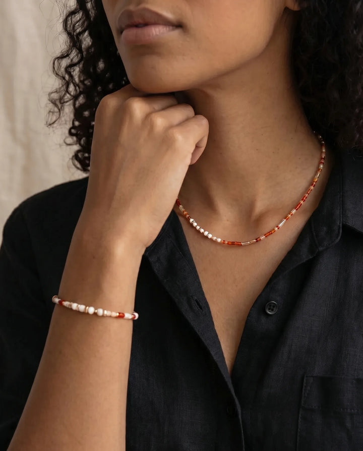 Flame of Vitality – Red Agate & Mother of Pearl Bracelet