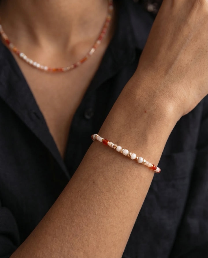 Flame of Vitality – Red Agate & Mother of Pearl Bracelet