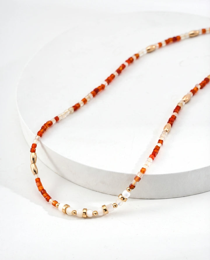 Flame of Vitality – Red Agate & Mother of Pearl Necklace