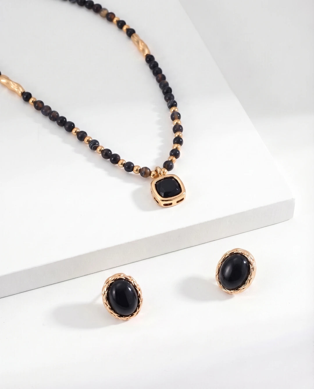 Guardian’s Gaze – Black Agate Stud Earrings