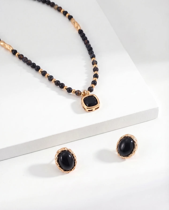 Guardian’s Gaze – Black Agate Stud Earrings