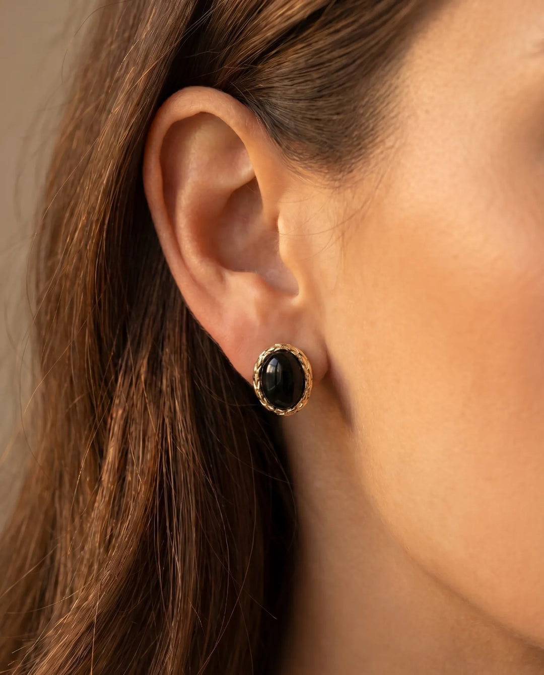 Guardian’s Gaze – Black Agate Stud Earrings