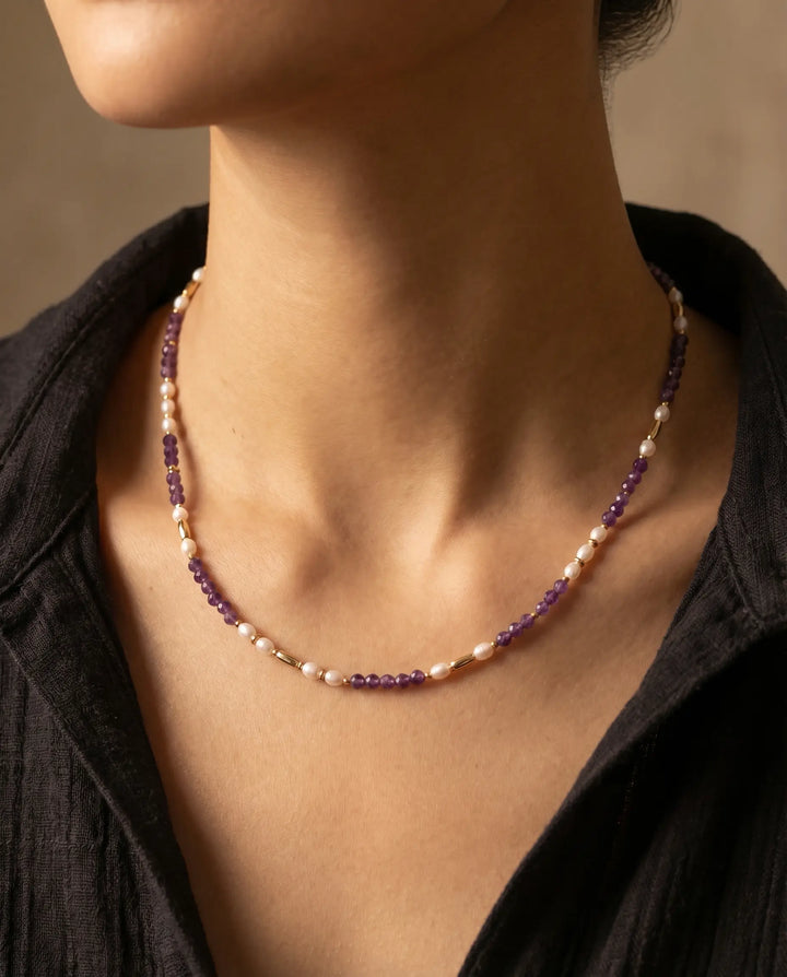 The Eye of Clarity – Amethyst & Pearl Necklace