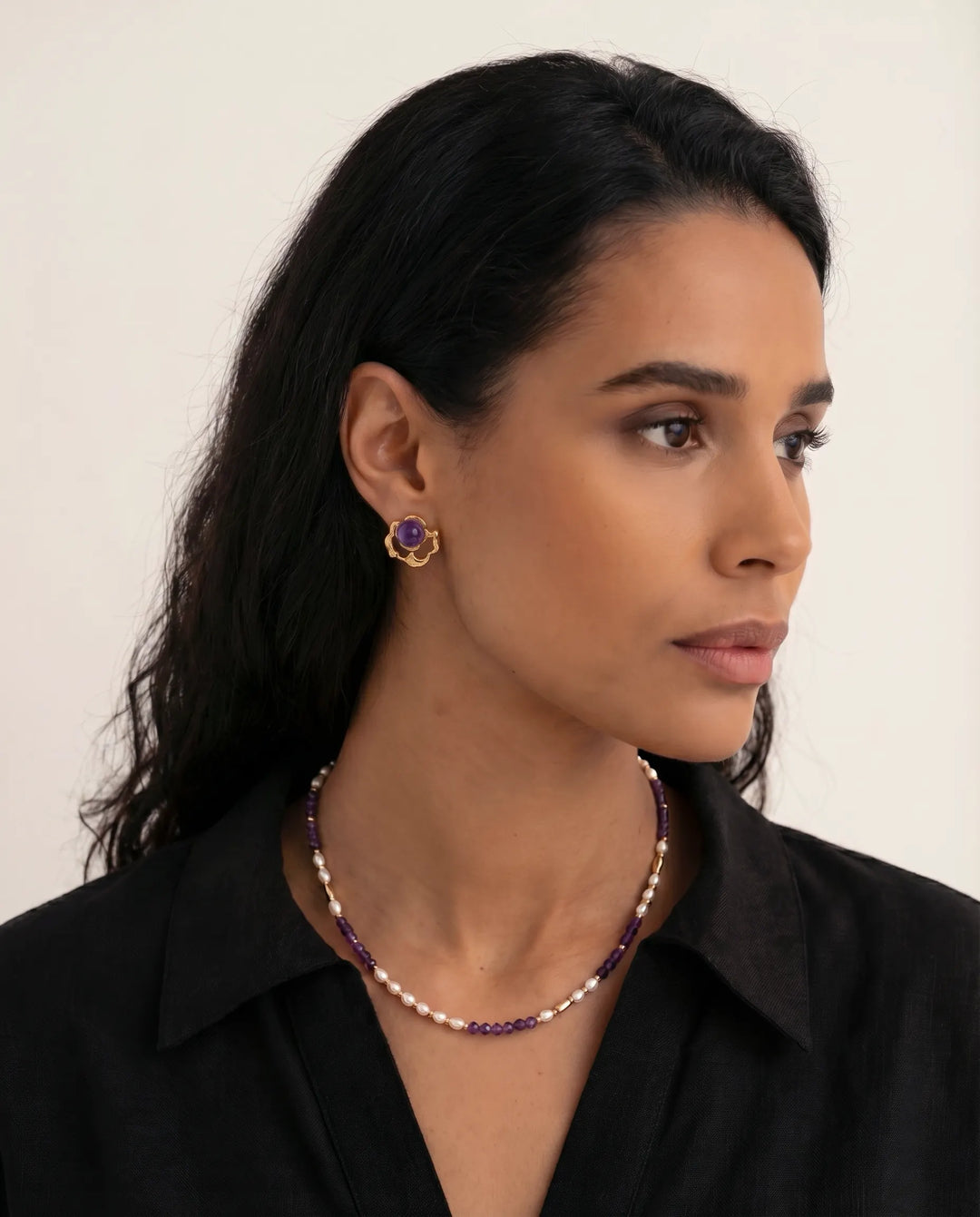 The Eye of Clarity – Amethyst & Pearl Necklace