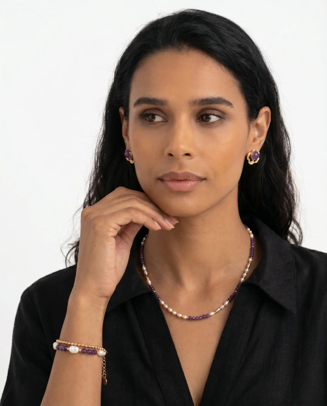 The Eye of Clarity – Amethyst & Pearl Necklace