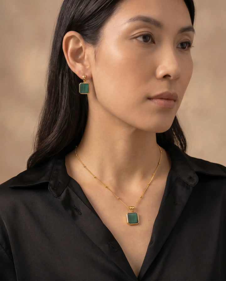 Temple of Light – Malachite Aura Earrings