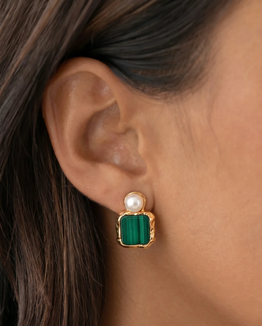 Goddess of Renewal – Malachite & Pearl Earrings
