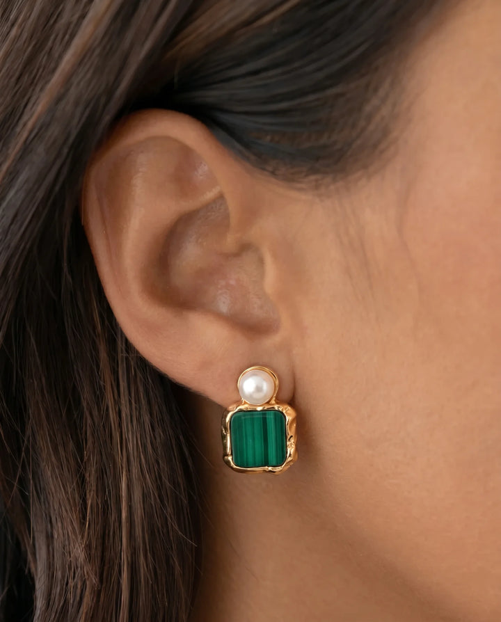 Goddess of Renewal – Malachite & Pearl Earrings