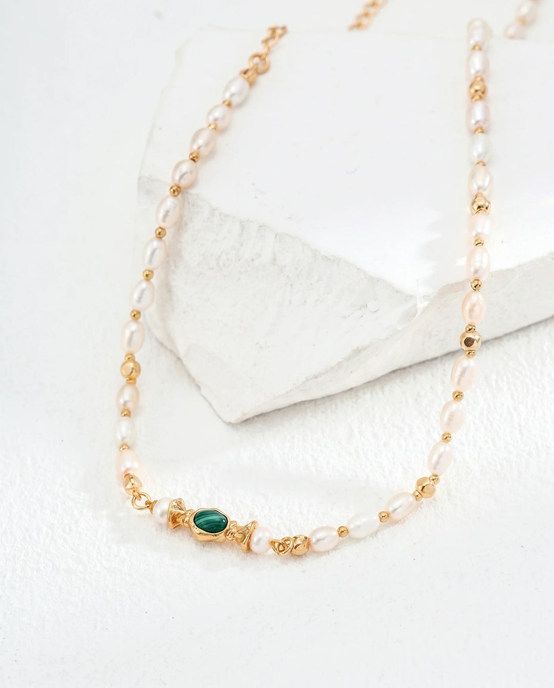 Goddess of Renewal – Malachite & Pearl Necklace