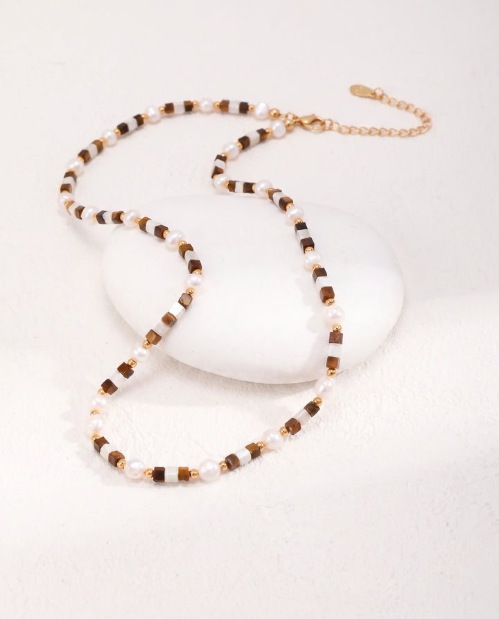 Pharaoh’s Vision – Tiger Eye, Pearl & Mother of Pearl Necklace