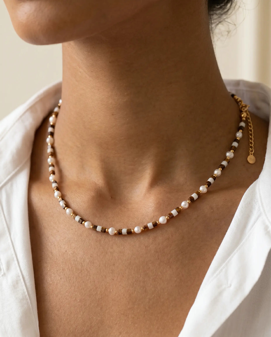 Pharaoh’s Vision – Tiger Eye, Pearl & Mother of Pearl Necklace