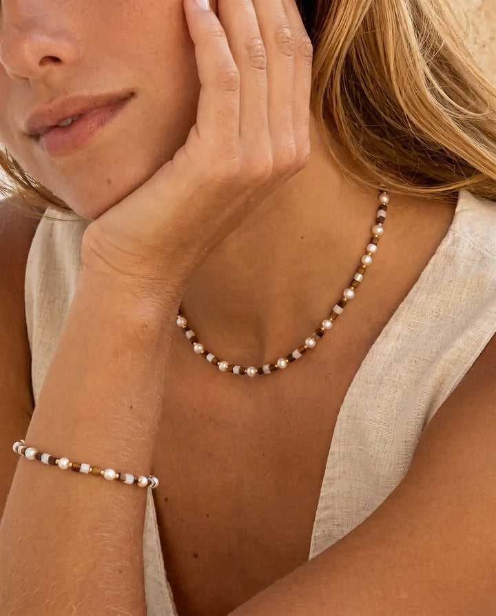Pharaoh’s Vision – Tiger Eye, Pearl & Mother of Pearl Bracelet