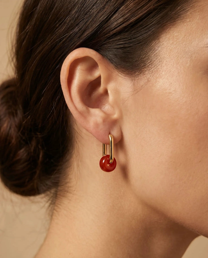 Flame of Vitality – Red Agate / Green Aventurine Drop Hoop Earrings
