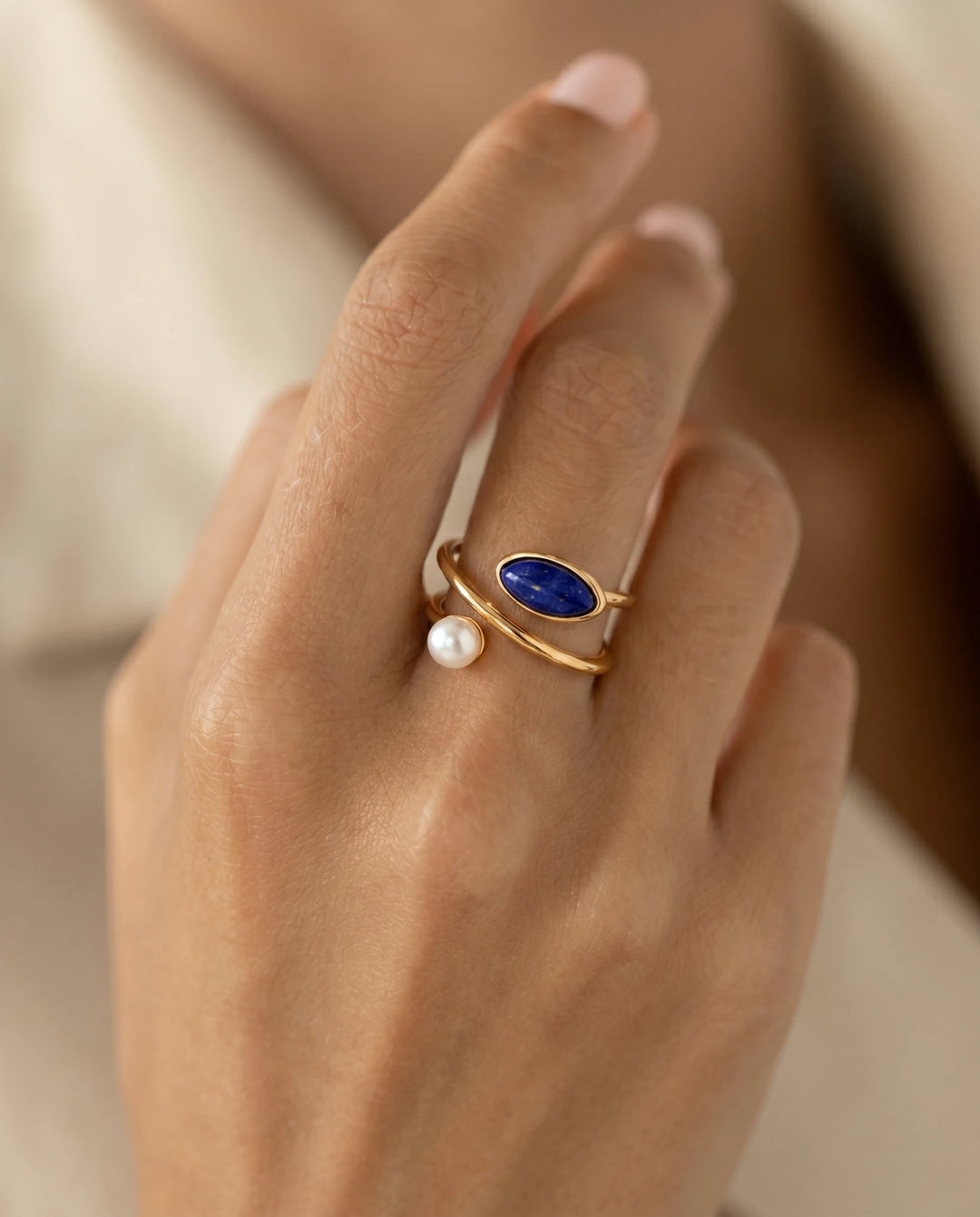 Wisdom of the Sky – Lapis Lazuli & Pearl Balance Ring