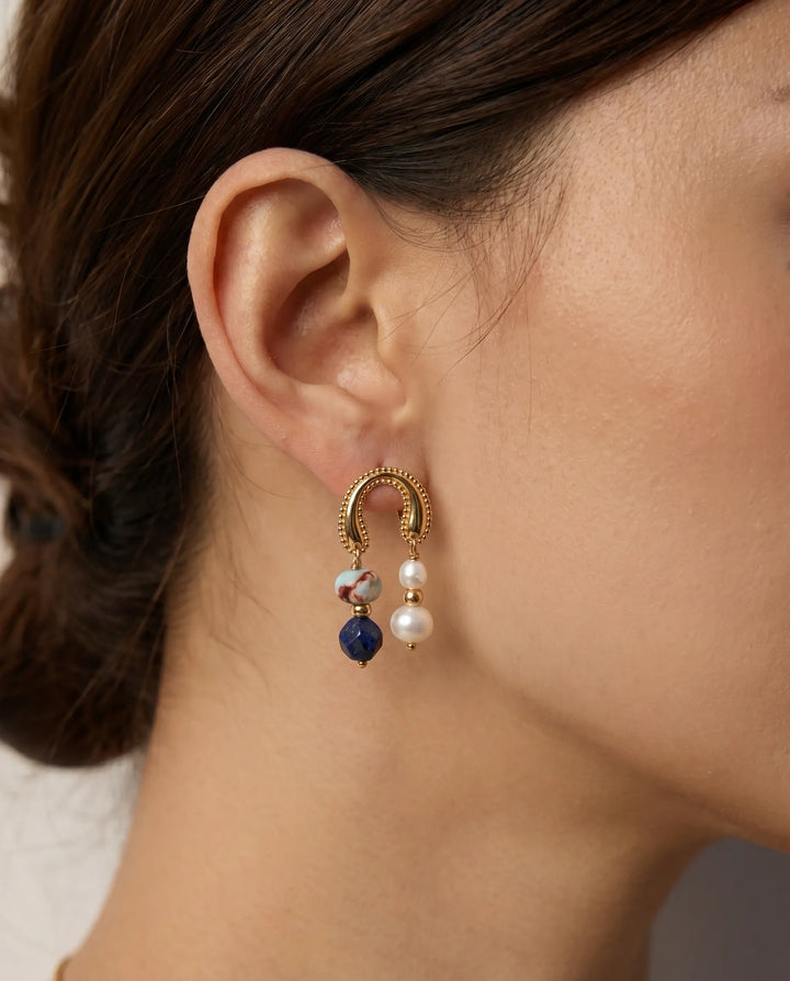 Wisdom of the Sky – Lapis Lazuli & Pearl Harmony Drop Earrings