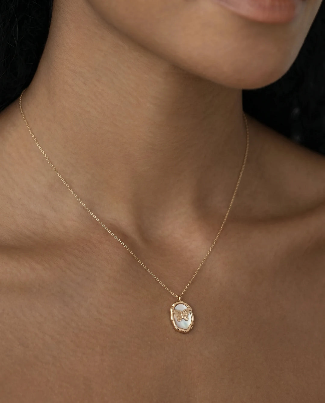 Whispers of the Sea – Mother of Pearl Butterfly Pendant Necklace