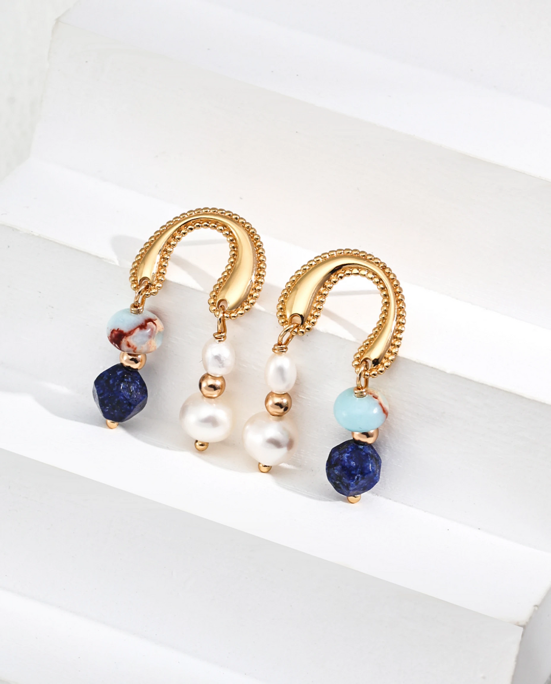 Wisdom of the Sky – Lapis Lazuli & Pearl Harmony Drop Earrings