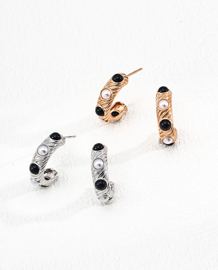 Guardian’s Grace – Black Agate Halo Earrings