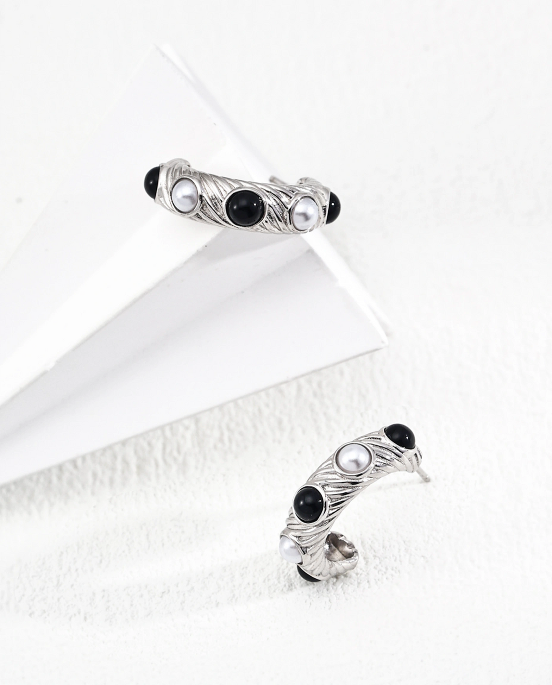 Guardian’s Grace – Black Agate Halo Earrings