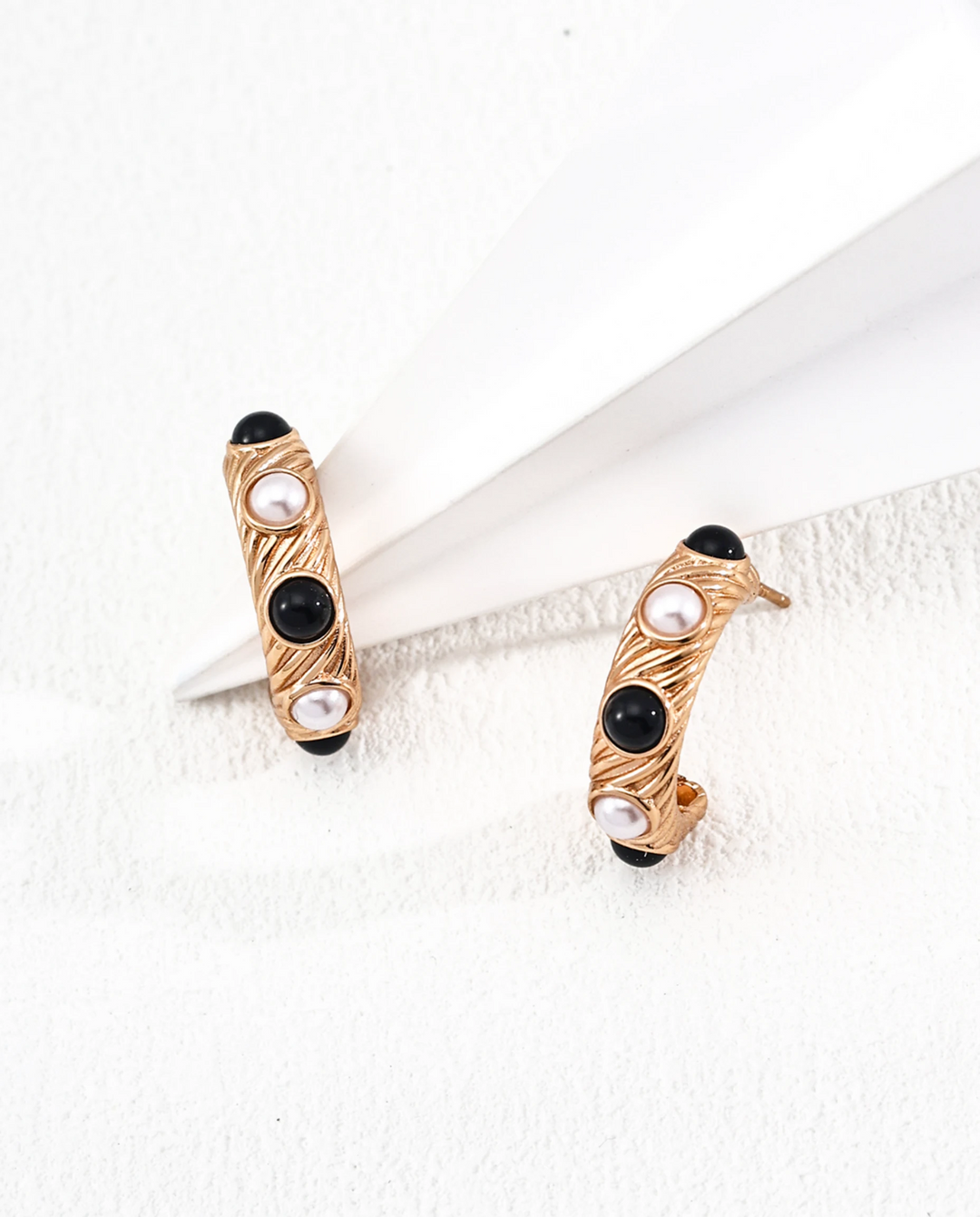 Guardian’s Grace – Black Agate Halo Earrings
