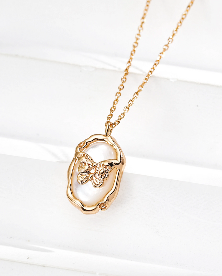Whispers of the Sea – Mother of Pearl Butterfly Pendant Necklace