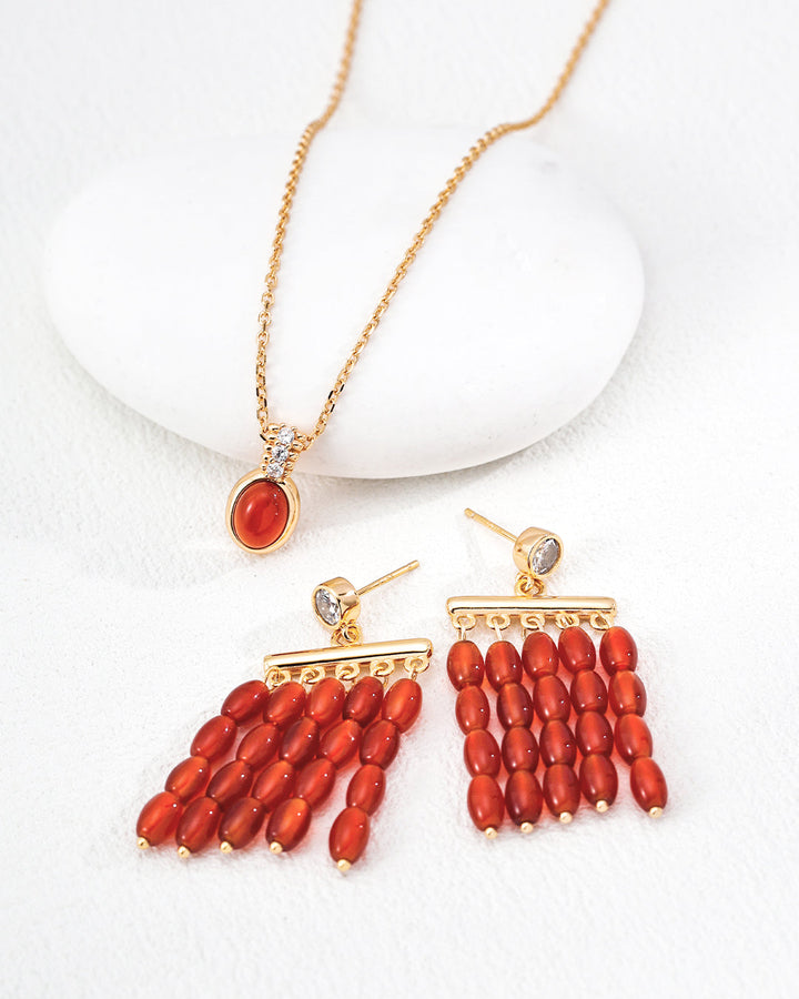 Flame of Vitality – Red Agate Drop Earrings