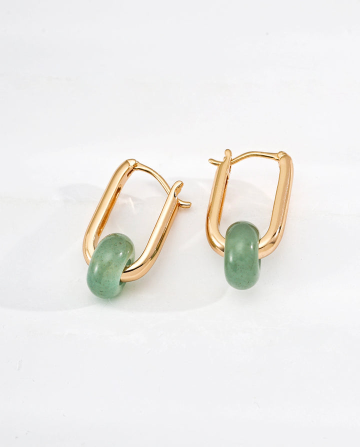 Flame of Vitality – Red Agate / Green Aventurine Drop Hoop Earrings