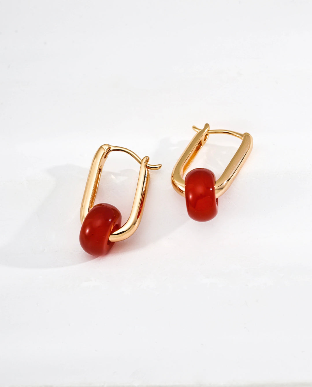 Flame of Vitality – Red Agate / Green Aventurine Drop Hoop Earrings