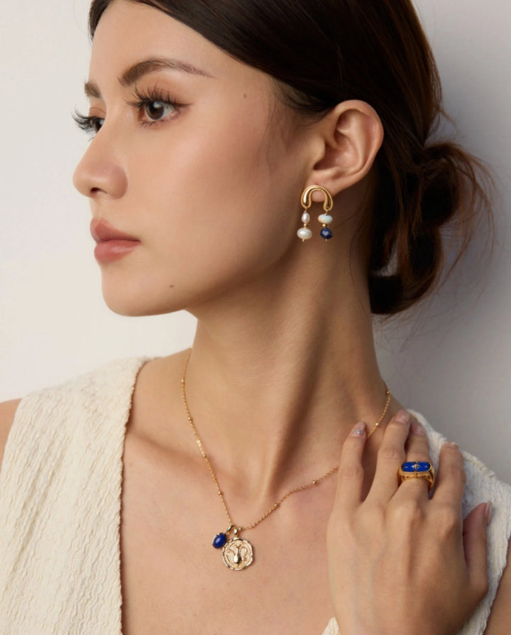 Wisdom of the Sky – Lapis Lazuli & Pearl Harmony Drop Earrings