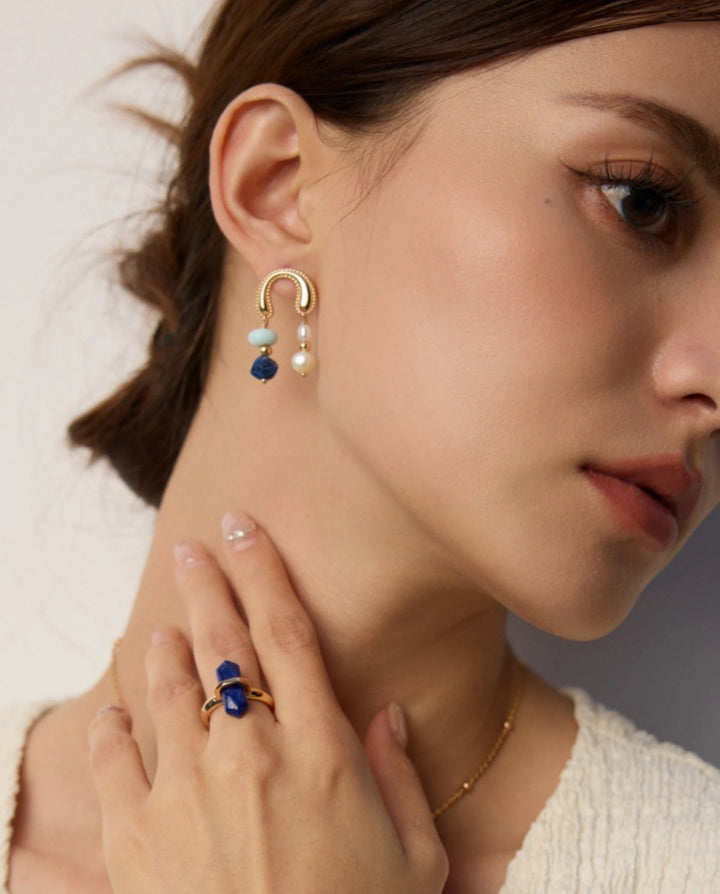 Wisdom of the Sky – Lapis Lazuli & Pearl Harmony Drop Earrings