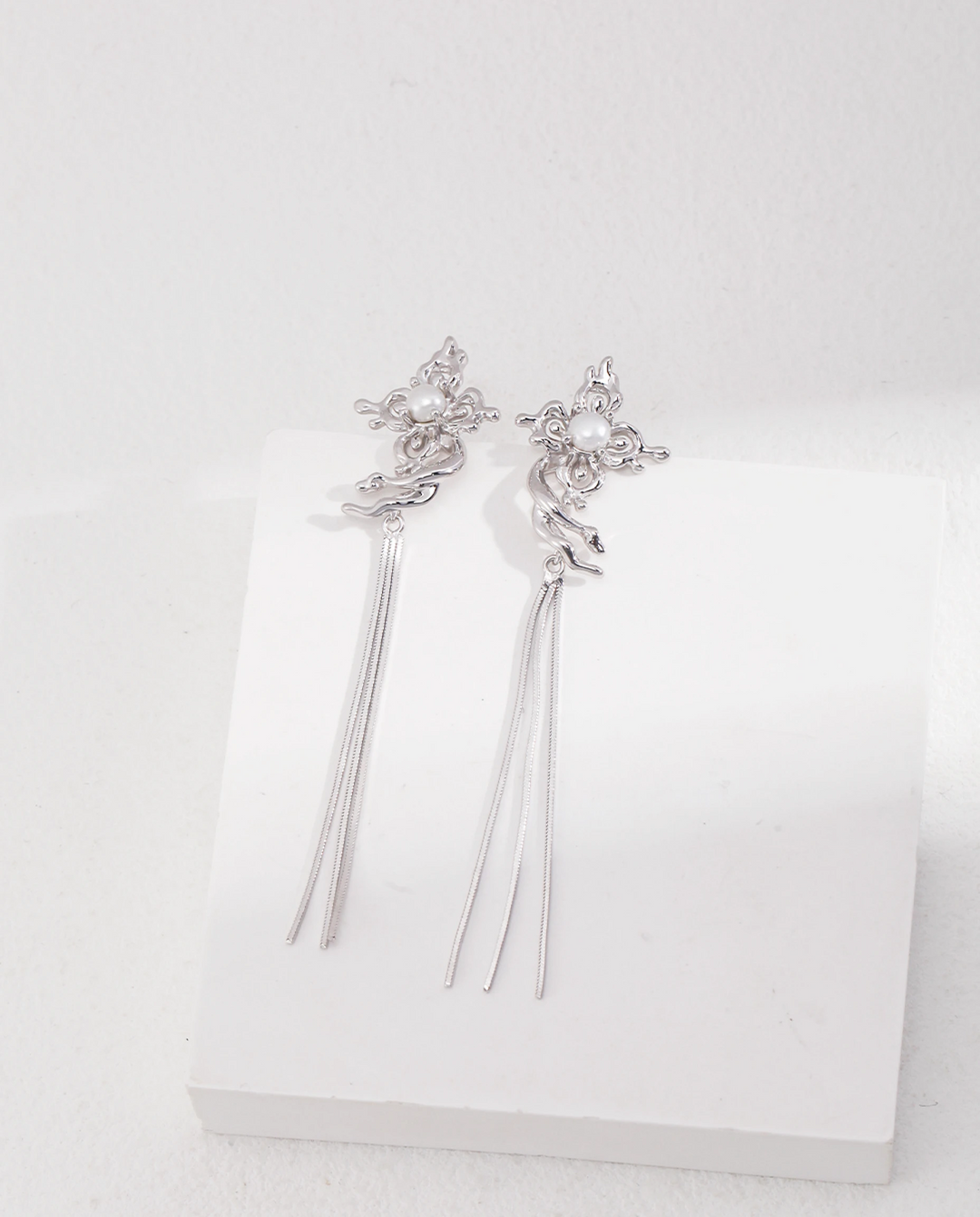 Ethereal Wings – Butterfly Tassel Pearl Earrings