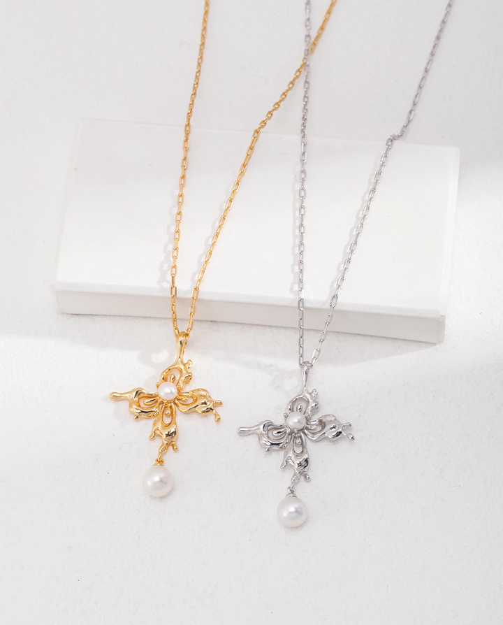 Ethereal Wings – Butterfly Pearl Pendant Necklace