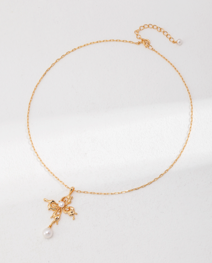 Ethereal Wings – Butterfly Pearl Pendant Necklace