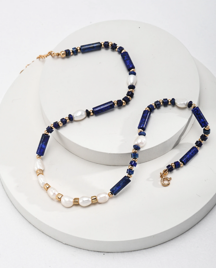 Wisdom of the Sky – Lapis Lazuli & Pearl Strand Necklace