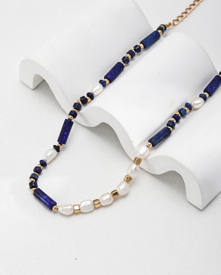 Wisdom of the Sky – Lapis Lazuli & Pearl Strand Necklace