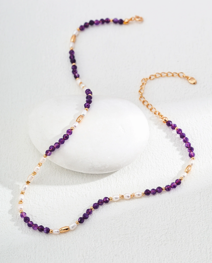 The Eye of Clarity – Amethyst & Pearl Necklace