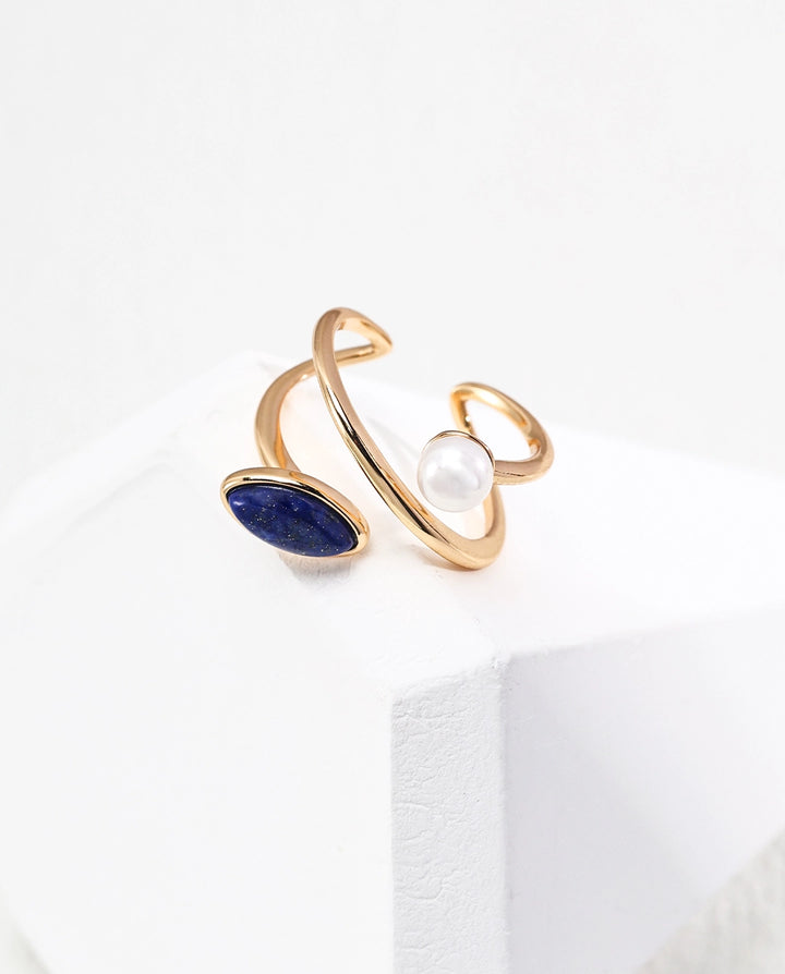 Wisdom of the Sky – Lapis Lazuli & Pearl Balance Ring