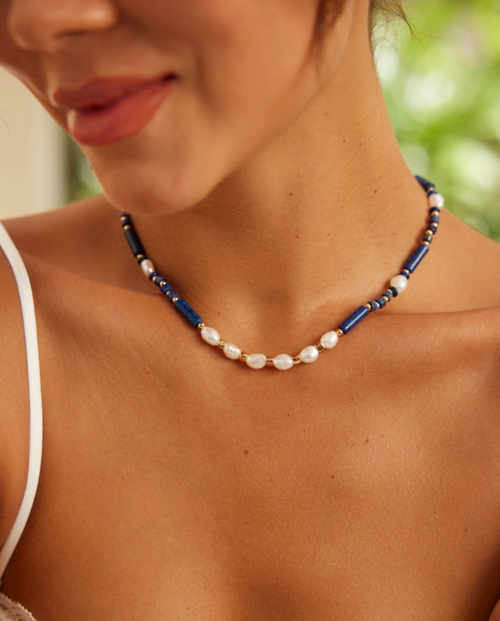 Wisdom of the Sky – Lapis Lazuli & Pearl Strand Necklace